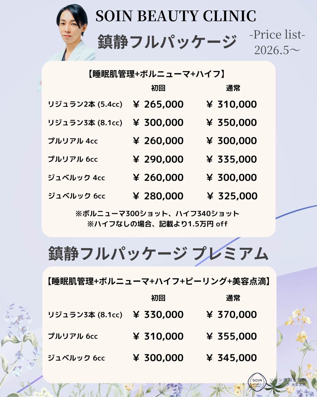 鎮静フルパッケージ料金表